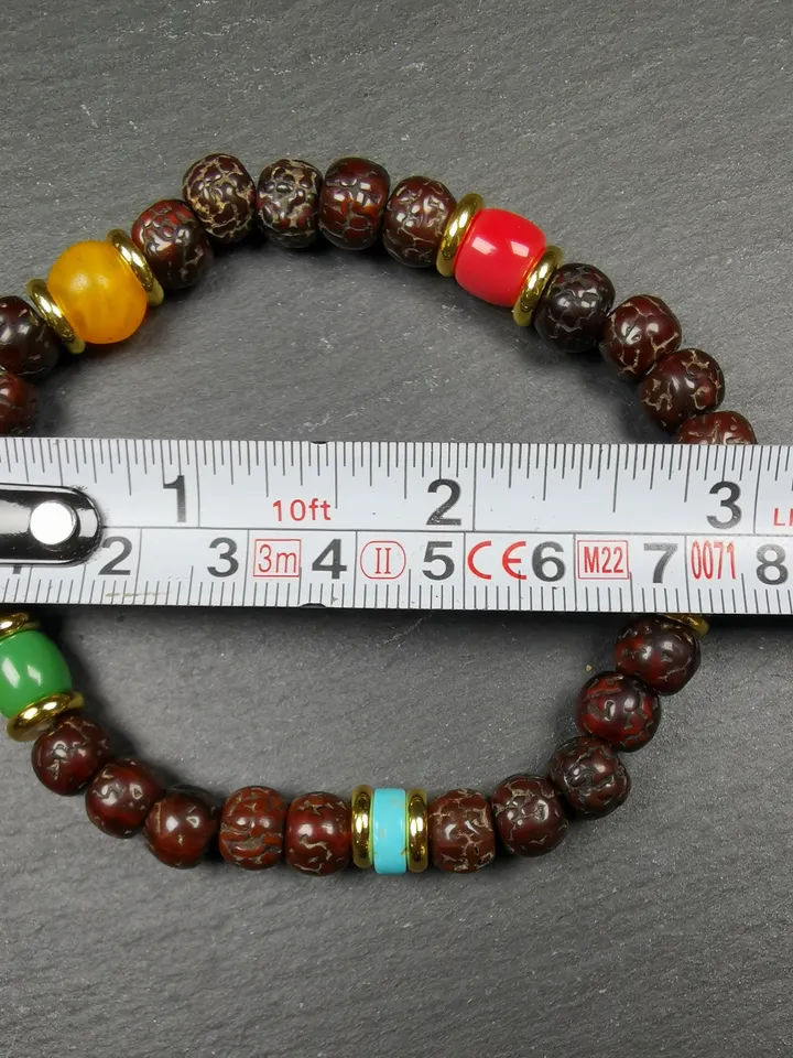 Gandhanra Old Tibetan Mala Bracelet,Unique 5 Colors Handheld Rudraksha Prayer Beads Rosary for Meditation,Circumference18cm, Diameter 8mm