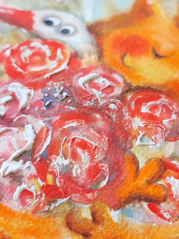 27x27cm Artwork by Julia Schigal "The Best Gift" - watercolor, gouache, pastel