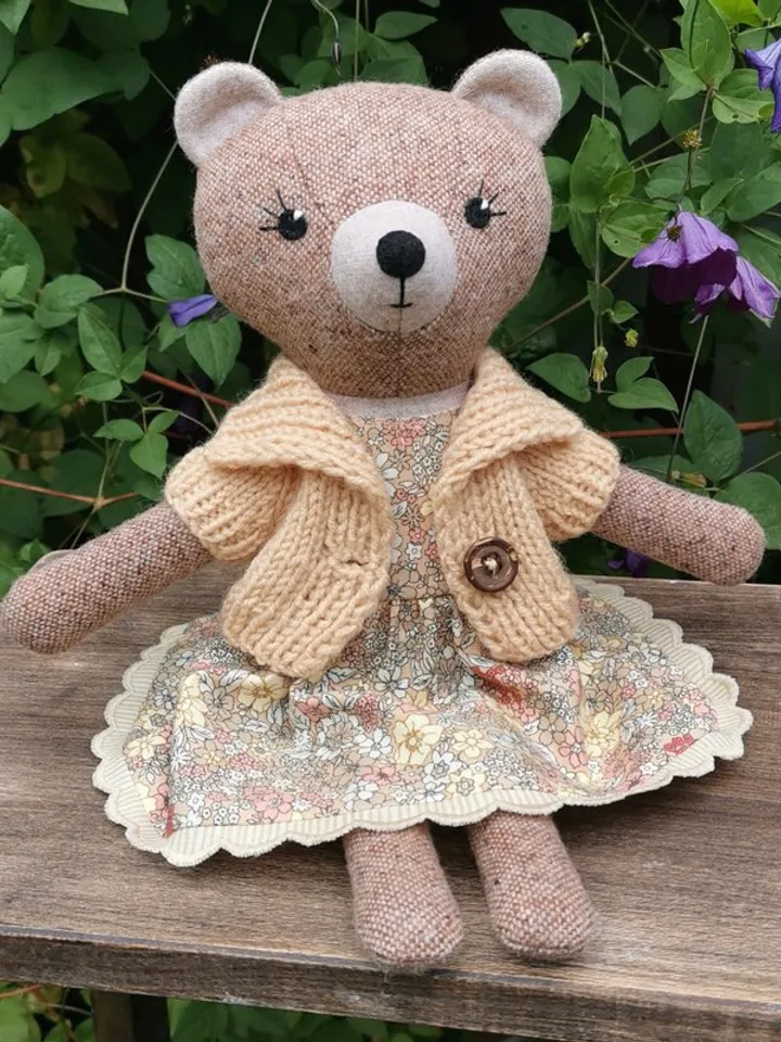 Brown bear girl, handmade plush toy, stuffed teddy bear doll, textile animal doll