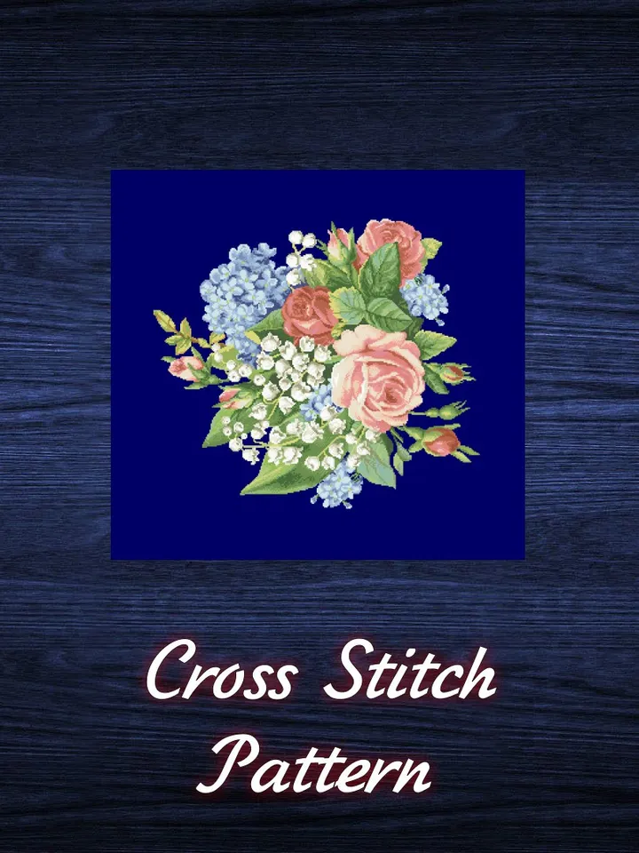 Antique Cross Stitch Pattern Bouquet of Flowers Digital Download PDF