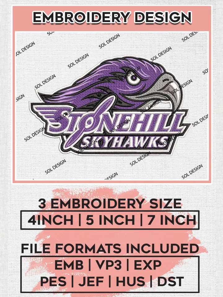 NCAA Stonehill Skyhawks Team Logo Embroidery Design Files, NCAA Stonehill Skyhawks Machine Embroidery, NCAA Teams, 3 sizes, NCAA Machine embroidery designs, Digital Download