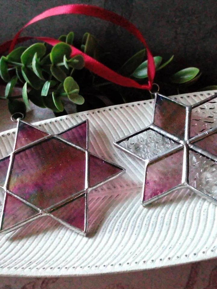 Set of 2 snowflake suncatchers, christmas ornaments, Christmas decorations, Xmas tree star, new year tree toy
