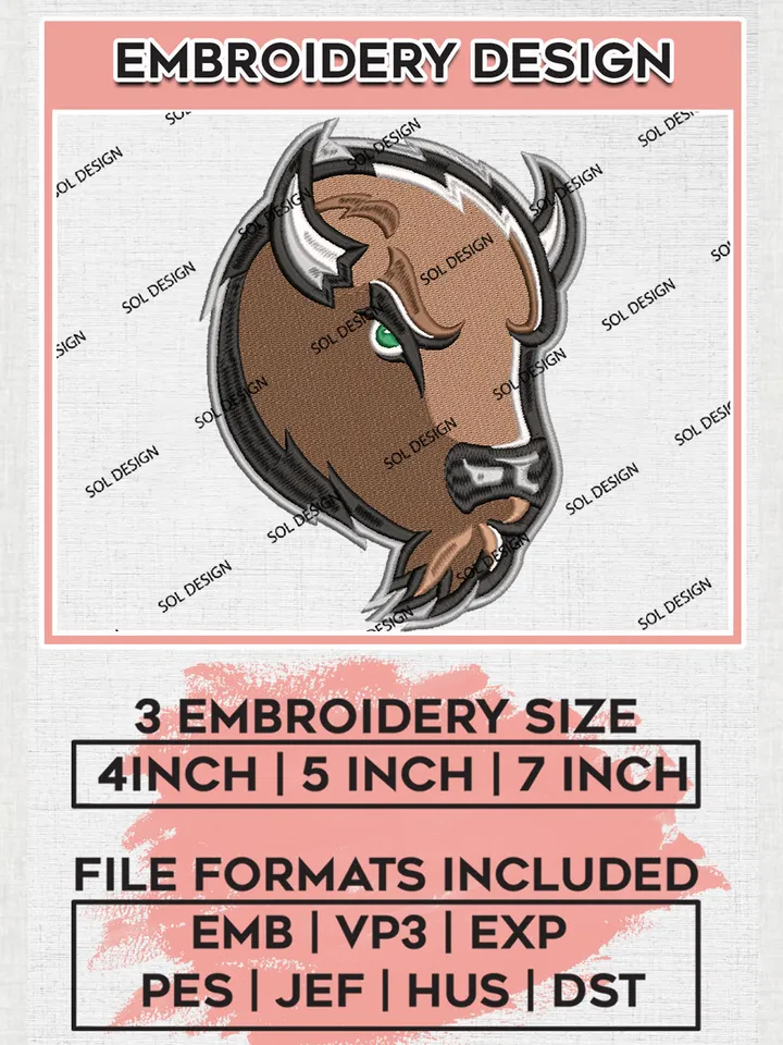 NCAA Marshall Thundering Herd Team Head Mascot Logo Embroidery Design Files, NCAA Marshall Thundering Herd Machine Embroidery, NCAA Teams, Game Day, 3 sizes, NCAA Machine embroidery designs, Digital Download