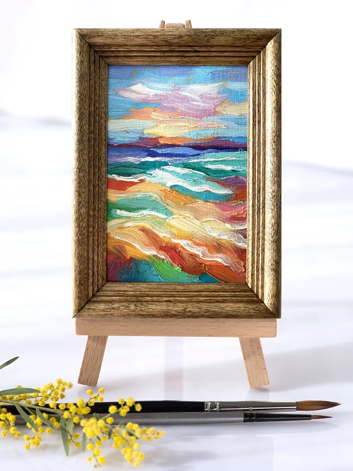 Seascape Oil Painting Original Sea Landscape Painting Impasto Small Artwork Ocean Coastal Wall Art