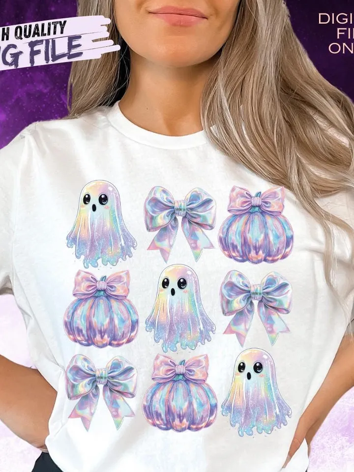Retro Disco Iridescent Ghost Sublimation PNG Cute Disco Ghost PNG Retro Cute Ghost PNG Glitter Ghost Adorable Ghost Png Spooky Vibes Png