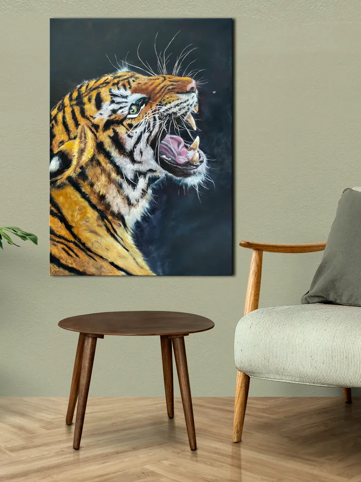 Oil painting Tiger on black background Minimalistic wild animal Wallart on canvas