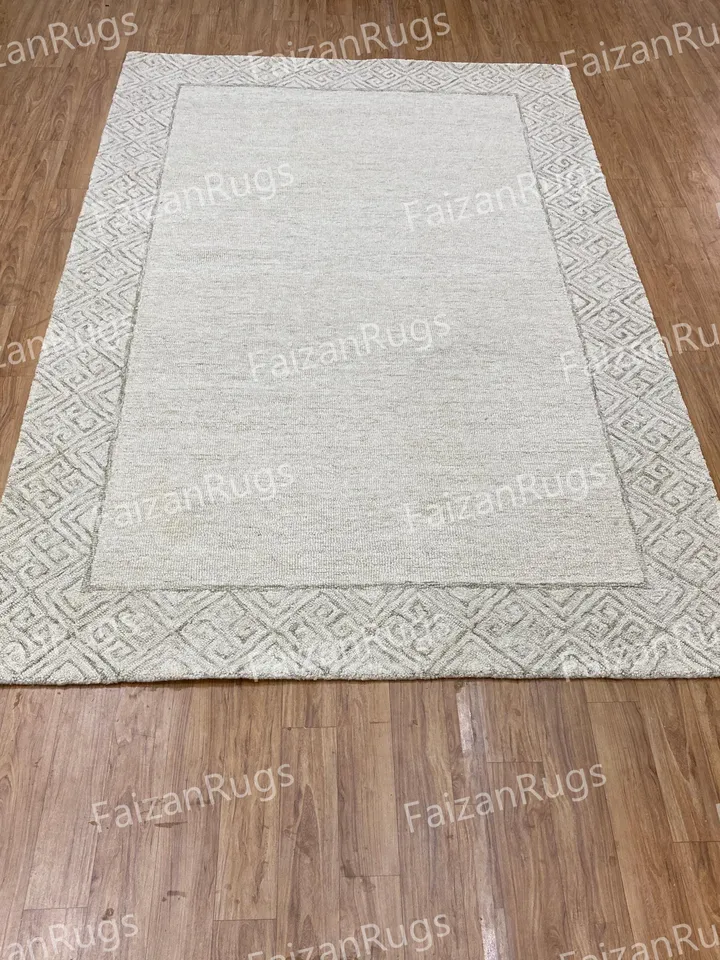 8x10 Handcrafted Tufted Carpet |Beige-colored Area rug | Wool Carpet | Living Room Bedroom Hall Dining Room Indoor Use Any Room 7x10,9x12