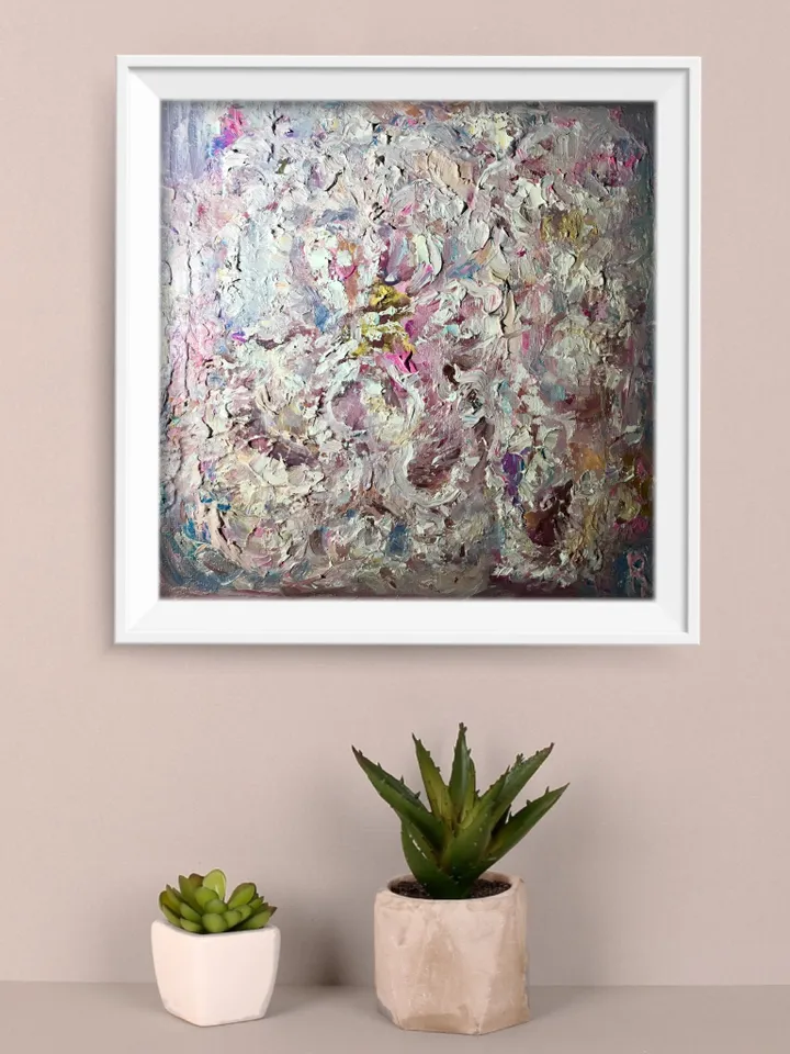 White abstract flower original oil impasto style textured painting,flowers oil painting,small canvas painting wall decoration ,unique gifts