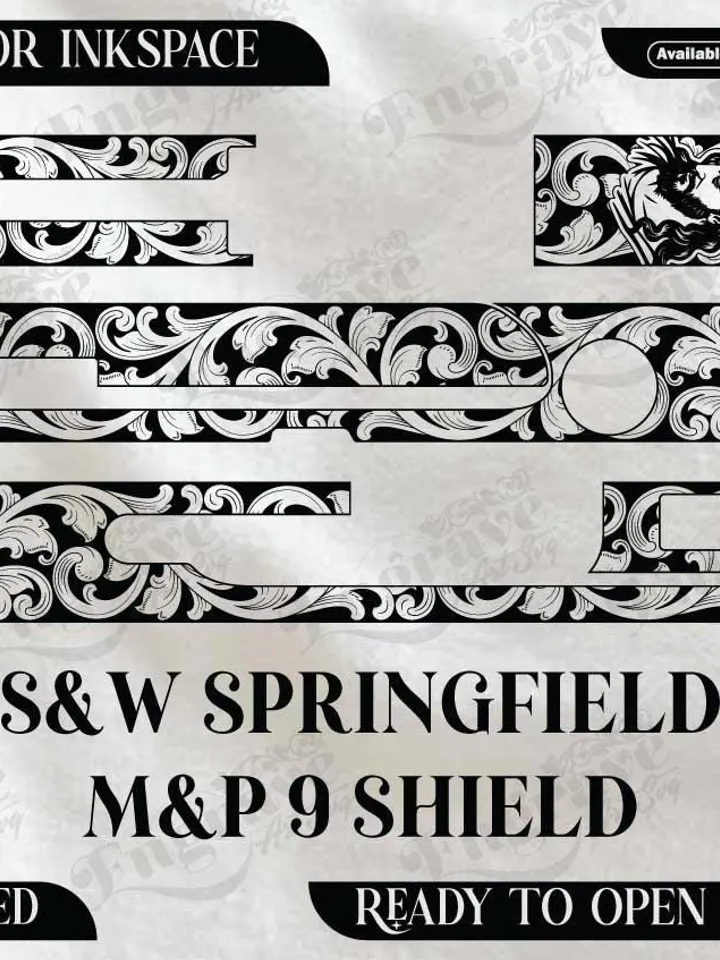 S & W SPRINGFIELD MP 9 SHIELD Scroll Design,lasercut,laserengraving,fiberlaser,engravingfiles