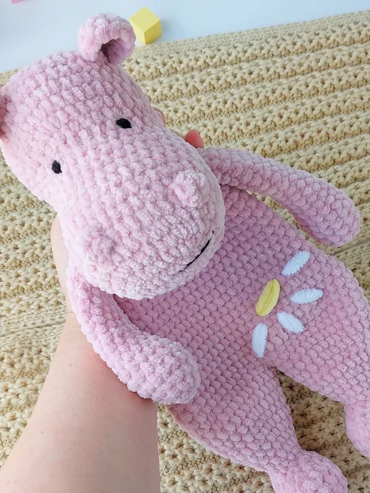 Pattern crochet animal, Hippo comforter, Snuggler toys, Pattern Hippo, Amigurumi Hippo Lovey, PDF Tutorial in English.