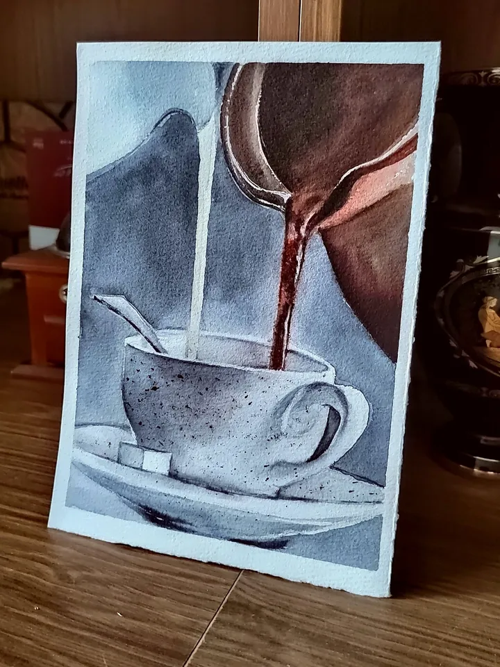 Coffee with Milk Artwork Original Watercolor Painting Cup of Coffee Art 8.27x5.91 in by SoftWaves
