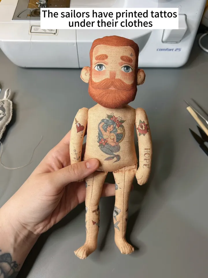 Textile doll sailor with gray beard