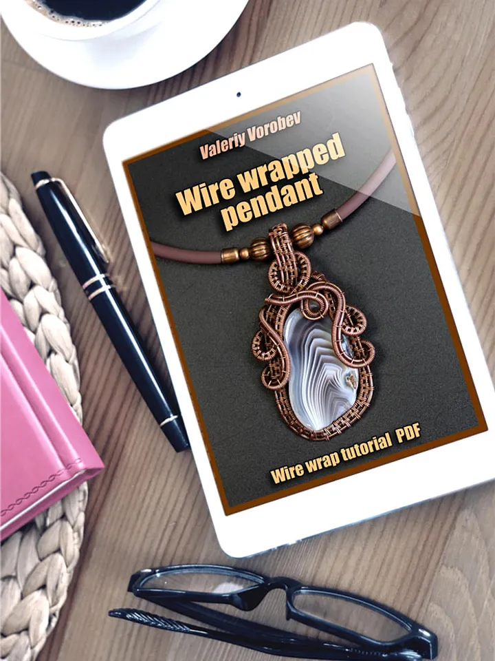 Wire Wrap pendant step by step tutorial PDF. Handmade Wire jewelry.