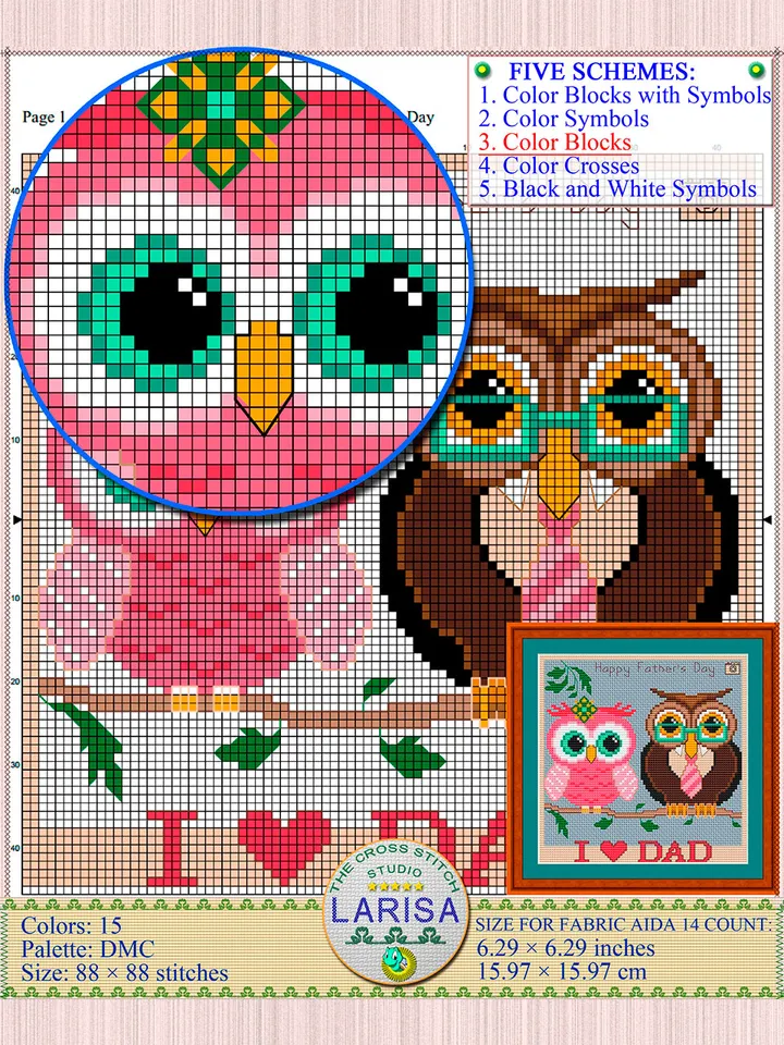 Father’s Day Cross Stitch Pattern | Two owls