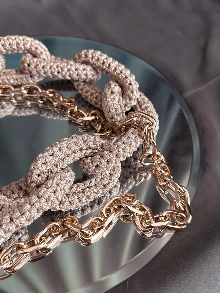 Crochet pattern chunky chain link PDF digital instant download and video tutorial, Statement Necklace, Necklace Amigurumi, Jewellery, handle