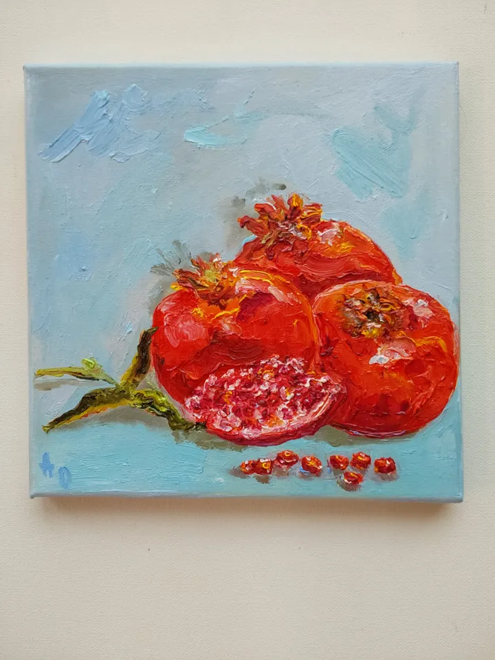"Still life. Pomegranate" oil painting on canvas 20x20 cm (8x8 inches)