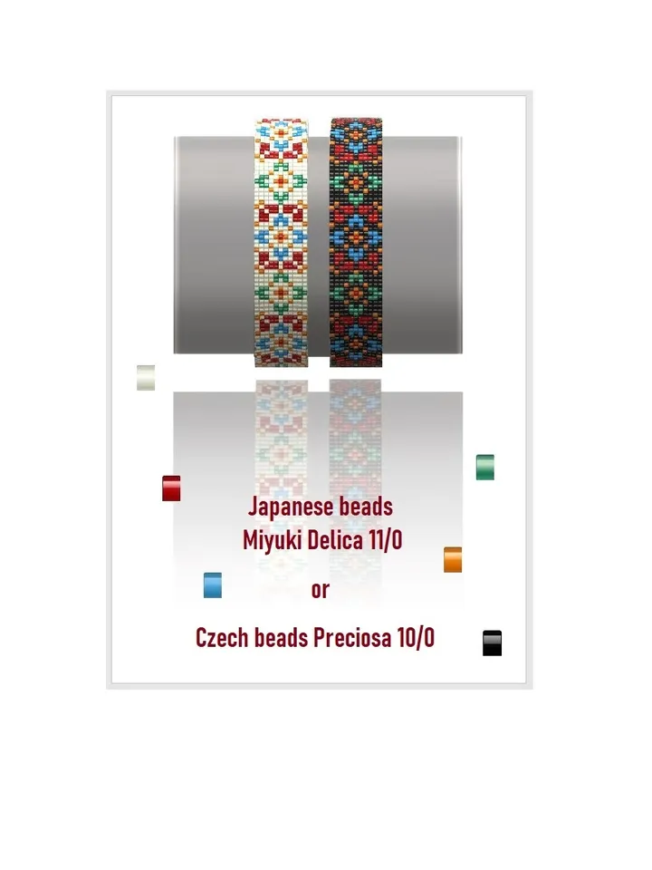 Cuff Bracelet patterns in Loom-Square Stitch technique for Miyuki Delicas and Preciosa. Seed Bead Pattern. Instant Download.