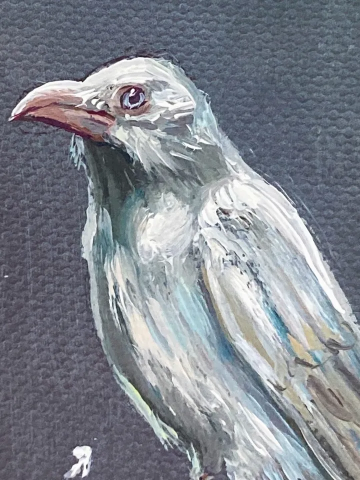 Framed Albino Raven Painting Small Original Witch’s Friend Artwork Crow Art Tiny Oil Painting Bird