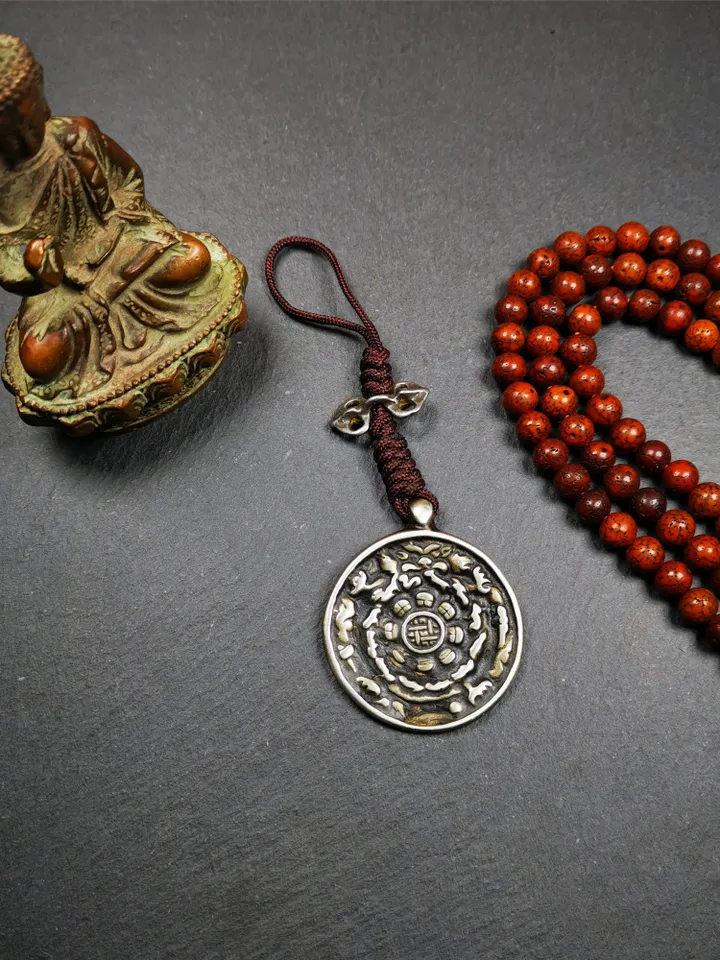 Gandhanra Antique SIPAHO(srid pa ho) Amulet, Tibetan Buddhist Astrology Badge,12 zodiac Melong Mirror, Jiugong Bagua Badge,20 Years Old