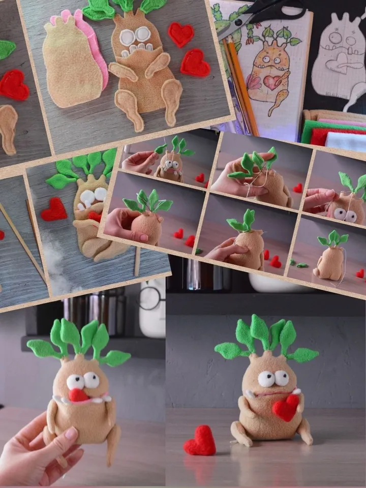 PDF Fleece Plush Pattern β Root Plant Softie with Leaf Hair