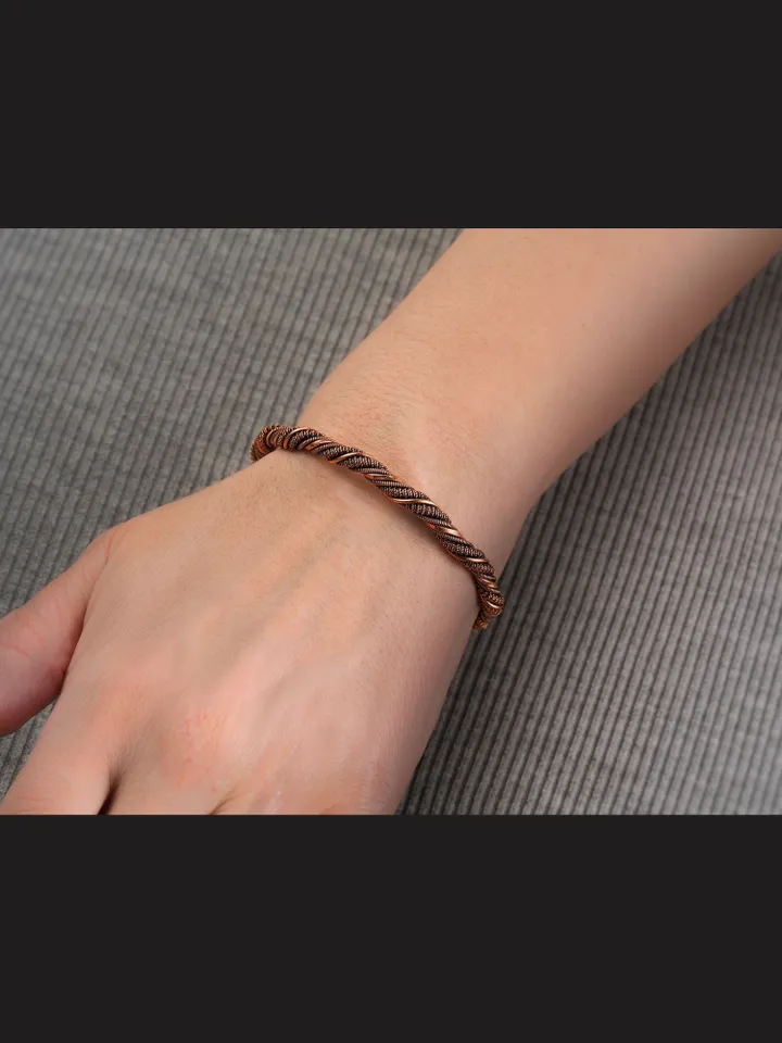Unique wire wrapped narrow copper bracelet Healing handcrafted art jewelry for husband or wife 7th 22nd Wedding Anniversary gift idea Unique pure copper wire wrapped jewelry Antique style Handmade statement artisan jewellery Healing copper therapy bracele