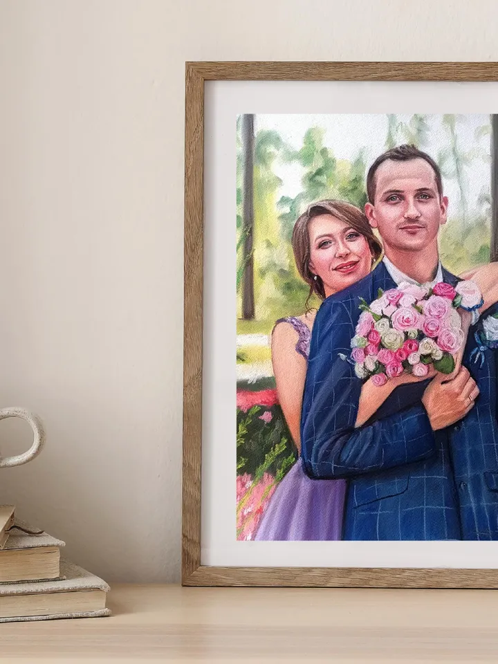 Custom Wedding Portrait from photo Hand Painted | Pastel couple portrait to order | Wedding portrait on paper Personalized Wedding Portrait