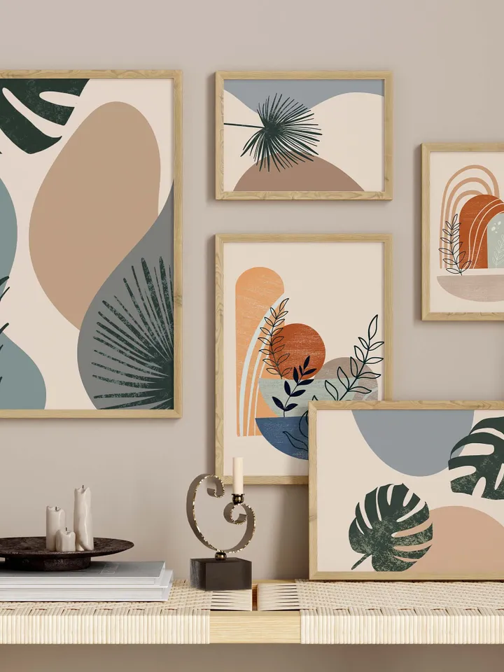 Boho Wall Art Bundle, Mid Century Art Prints, Modern Wall Decor, Collage Posters, Set of 12, Digital PRINTABLE Natural Wall Decor