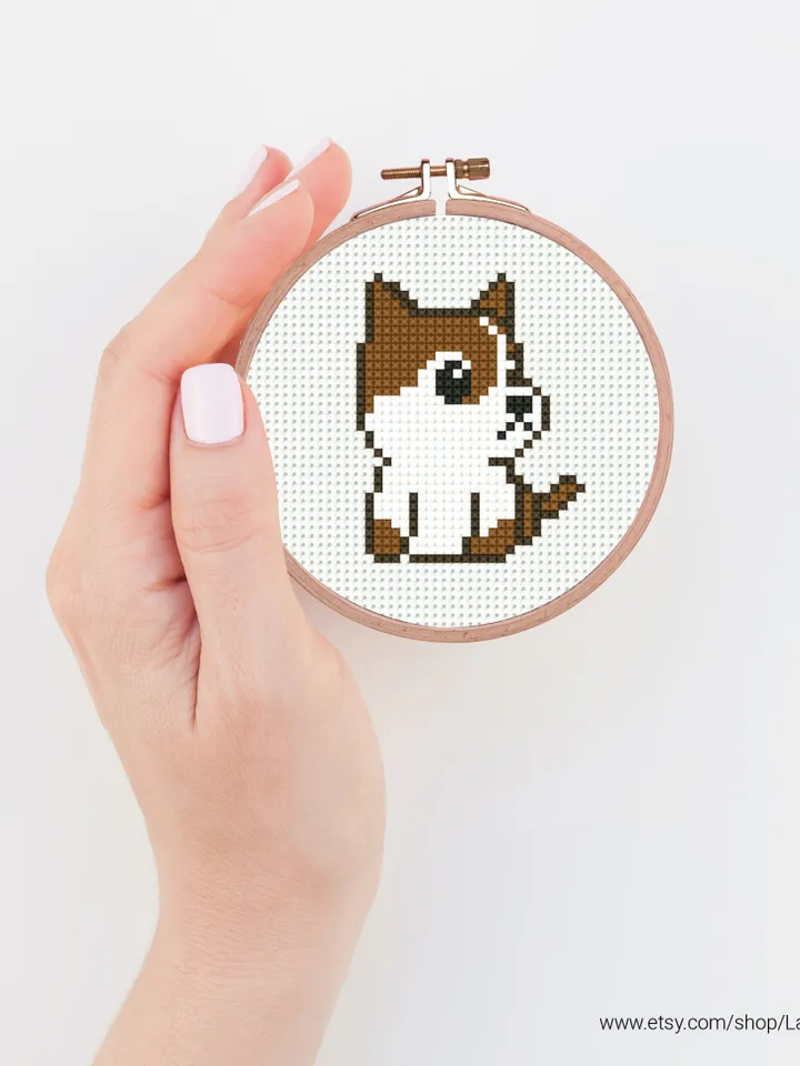 Bundle of 2 mini cute puppy Cross stitch patterns contemporary dogs Husky Corgi animals beginner counted modern DIY embroidery instant PDF