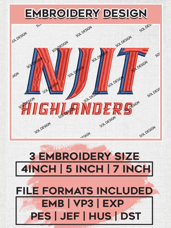 NJIT Highlanders NCAA Team Logo Writing embroidery designs, NCAA NJIT Highlanders Logo Machine embroidery files, NCAA Team Logo embroidery designs, NCAA Game Day Machine embroidery designs, Digital Download