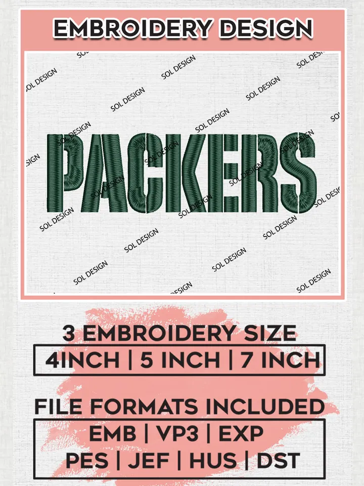 Green Bay Packers Wordmark Logo Embroidery Designs, NFL Packers, NFL Embroidery Designs, NFL Green Bay Packers Machine Embroidery Design, Digital Download