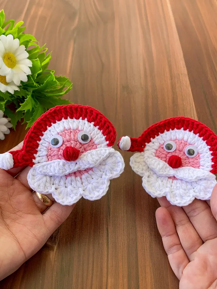 Crochet Santa Claus Face Applique - Crochet Xmas Tree Decor - Beginner-Friendly Crochet Santa Claus Pattern