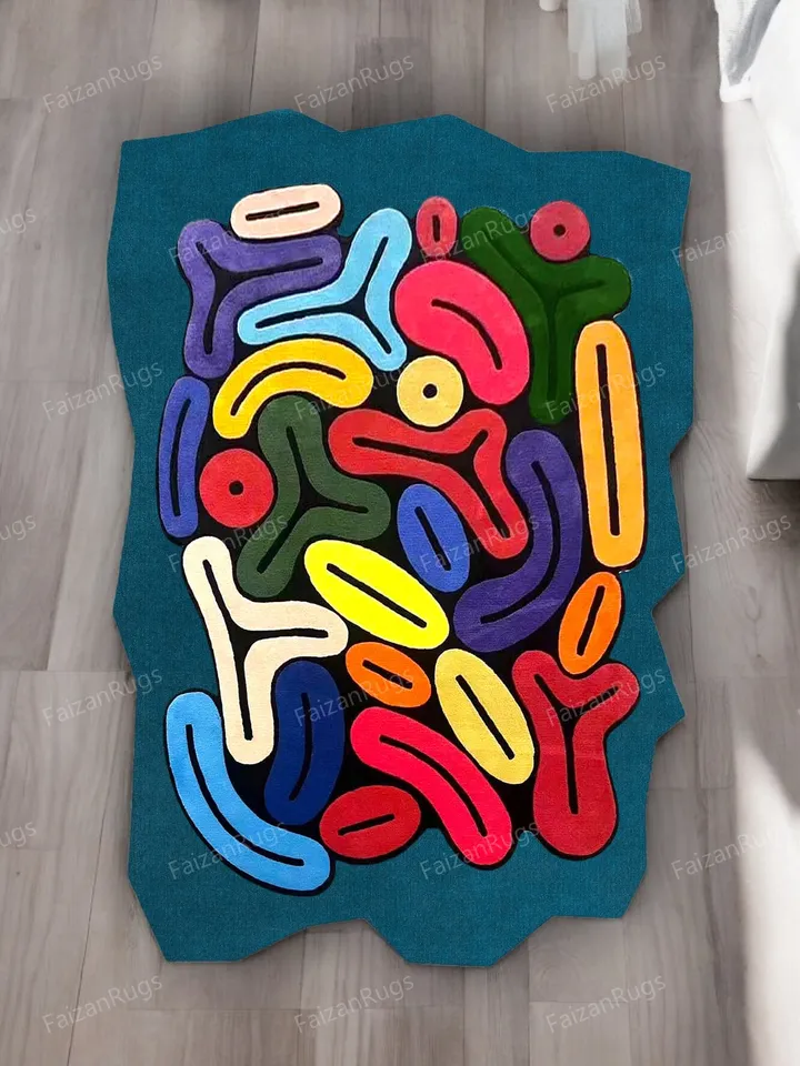 Modern Abstract multi Hand tufted rug 100% wool for living room, bed room, kids room in any size 10x14,10x12,9x12,8x10 Quick up guys!!!!