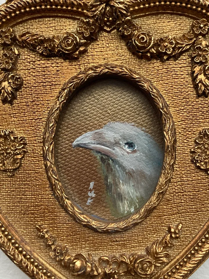 Framed Raven Oil Painting Original Albino Bird Art Dark Cottagecore Art 4x5 Art