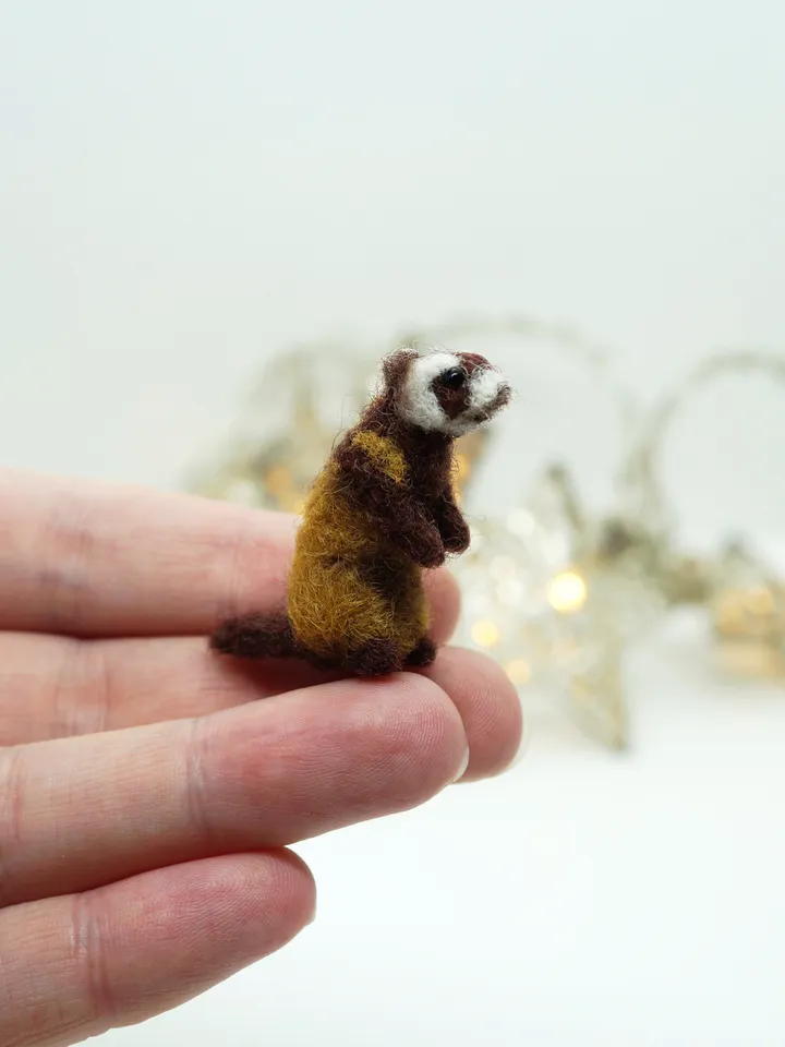 Tiny needle felted ferret, miniature animal, made to order