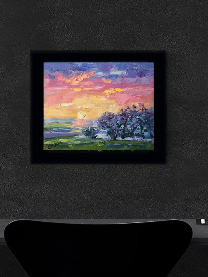 Landscape Original Painting Impressionism Art Trees Sky Sunset Artwork