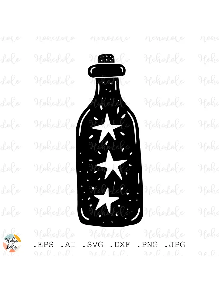 Magic Bottle Svg, Magic Bottle Scandinavian, Magic Bottle Linocut, Magic Bottle Cricut, Magic Bottle Clipart Png, Magic Bottle Stencil Dxf