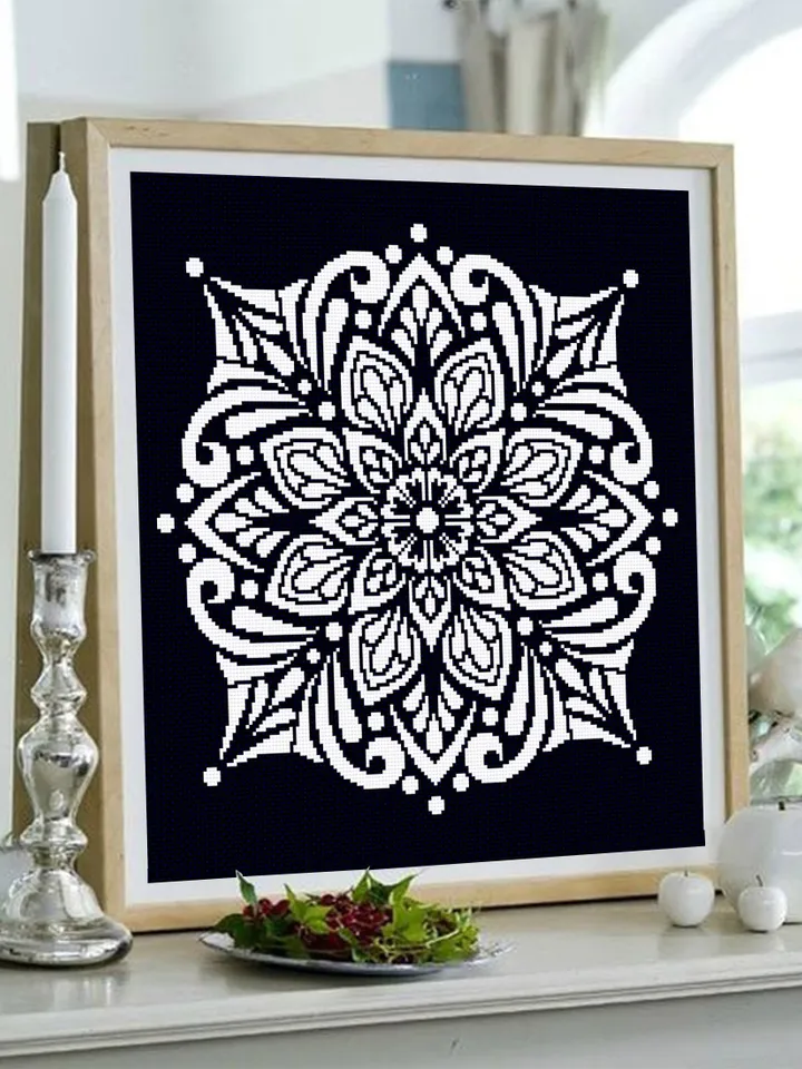 Flower mandala cross stitch pattern PDF download Square ornament cross stitch chart, Mandala pattern digital PDF, Mandala embroidery #M176