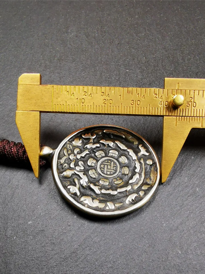 Gandhanra Antique SIPAHO(srid pa ho) Amulet, Tibetan Buddhist Astrology Badge,12 zodiac Melong Mirror, Jiugong Bagua Badge,20 Years Old