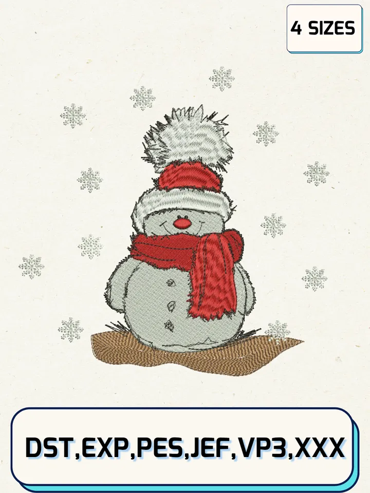Snowman Embroidery Designs,Christmas Embroidery Designs,Machine Embroidery Files,4 Sizes
