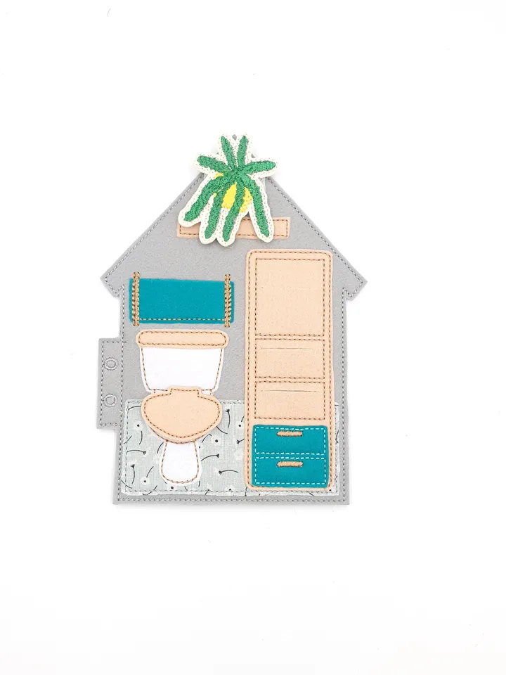ITH Dollhouse Bathroom Page Embroidery Design, Felt Quiet Book Toilet Sink Pattern, 5x7 Hoop Digital File