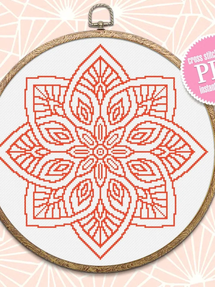 Mandala cross stitch pattern download PDF Floral ornament cross stitch chart, Monochrome cross stitch, Easy mandala ornament embroidery #M28