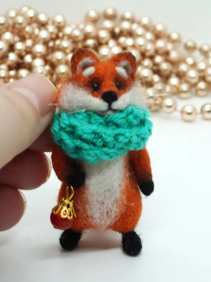 Fluffers the fox, miniature needle felted animal, gift for Christmas, made to order