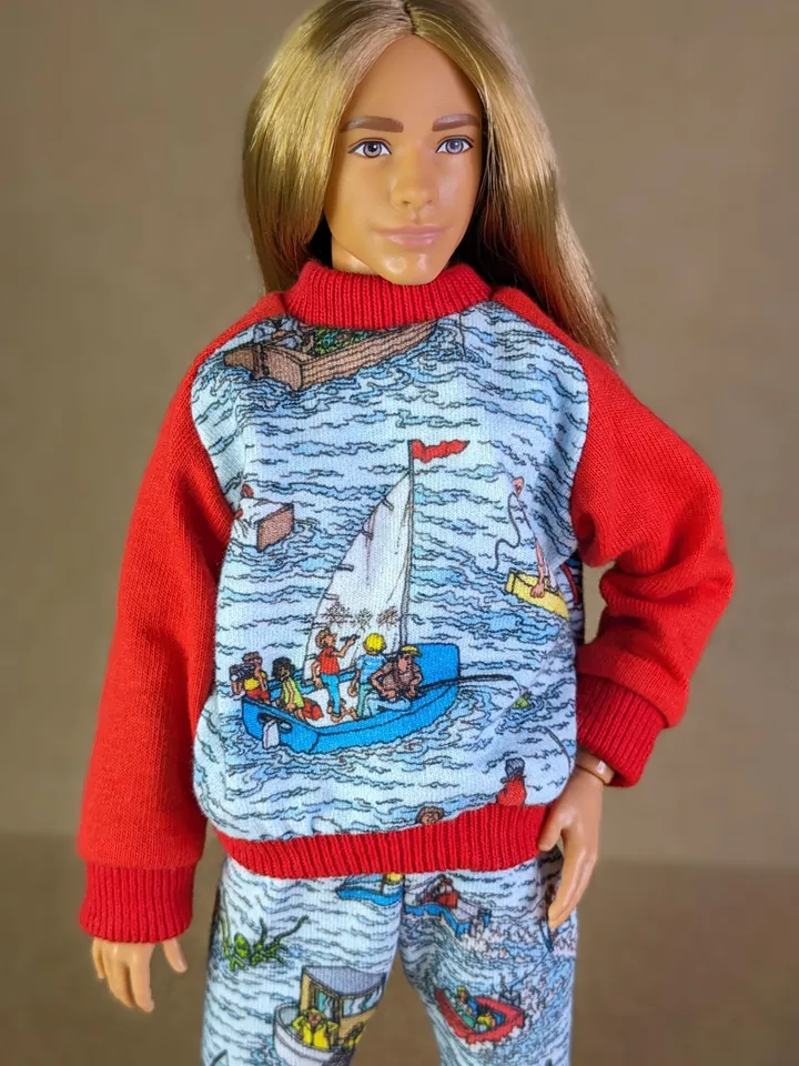 Handmade red & blue casual set (longsleeve, pants) for 12-inch fashion male dolls