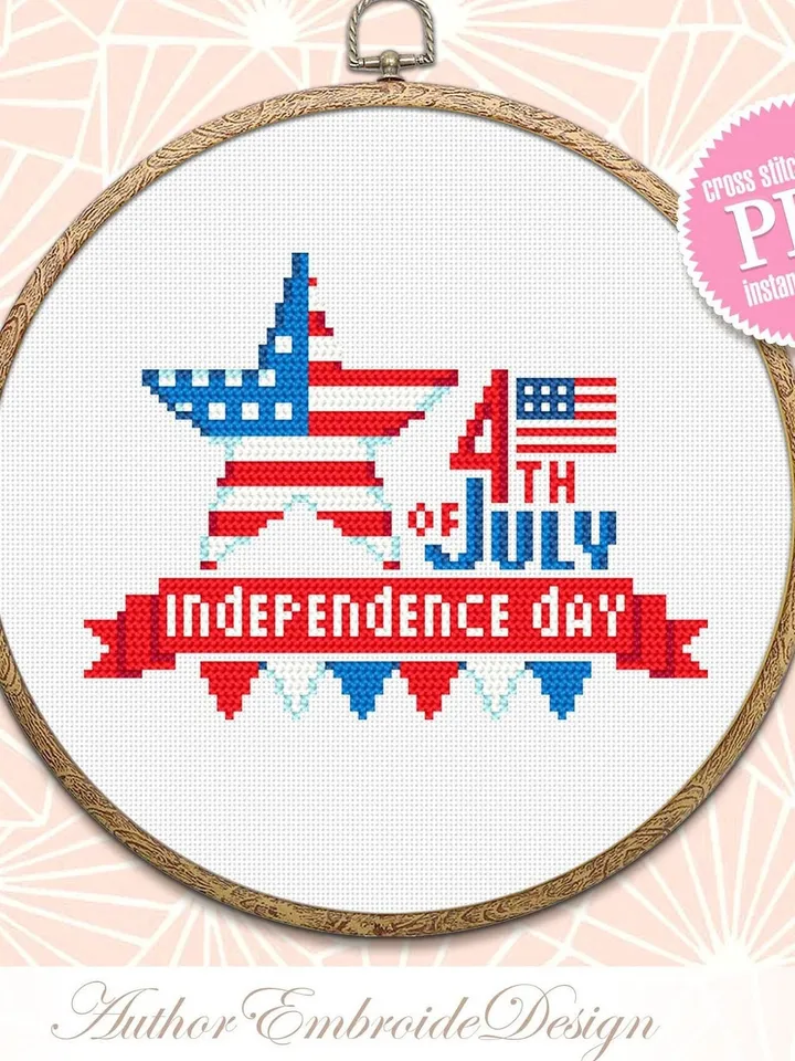 Independence Day july 4 cross stitch pattern PDF download Patriotic cross stitch chart, American flag cross stitch, Stars and stripes #T13