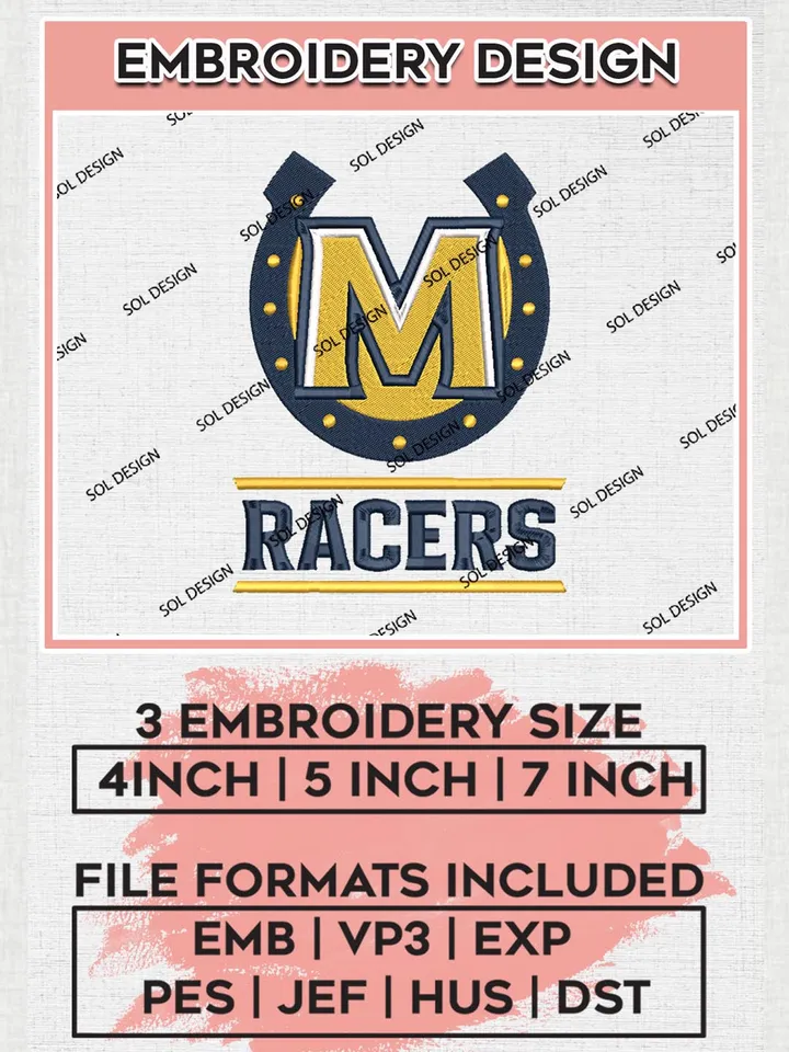 NCAA Murray State Racers Logo Machine Embroidery Design, NCAA Racers Design Design files, NCAA Team Embroidery Designs, NCAA Machine Embroidery Designs, Digital Download