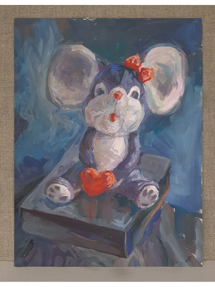 Little Mouse Painting 12x9" ORIGINAL ART Gouache Impressionist Fine Art Signed by artist Marina Chuchko