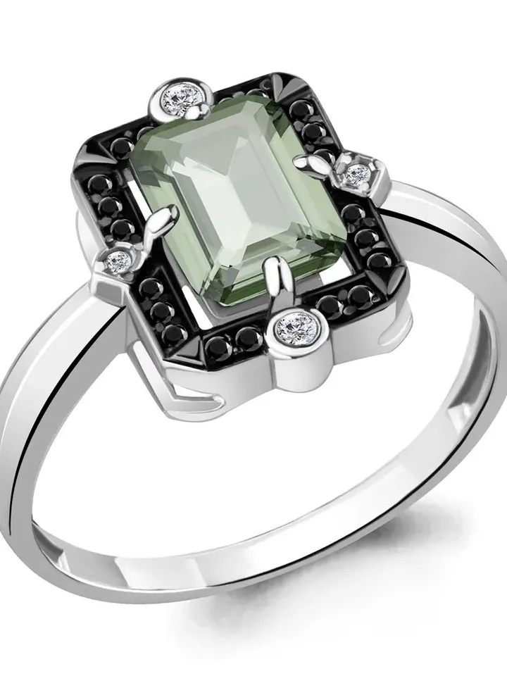 Women's ring silver 925 jewelry with prasiolite, crystal and cubic zirconia