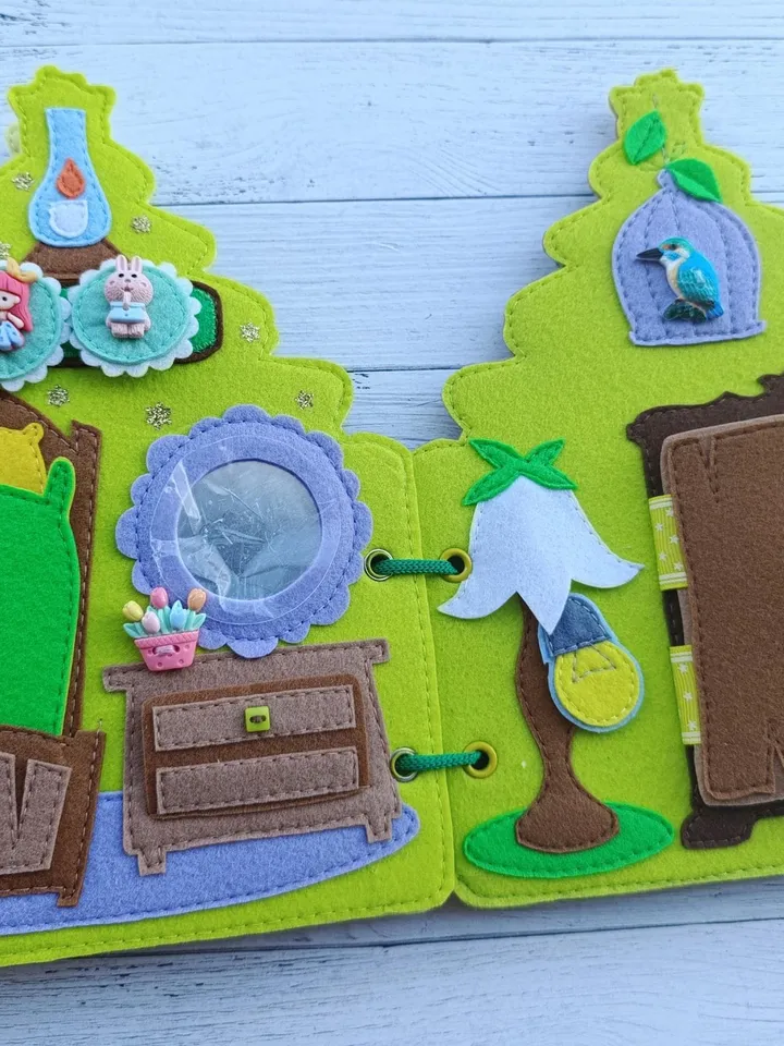 Fairy dollhouse Quiet book pattern, Felt book pattern pdf, Felt doll Pattern with clothes set, Dress up Doll, Busy book pattern for girl