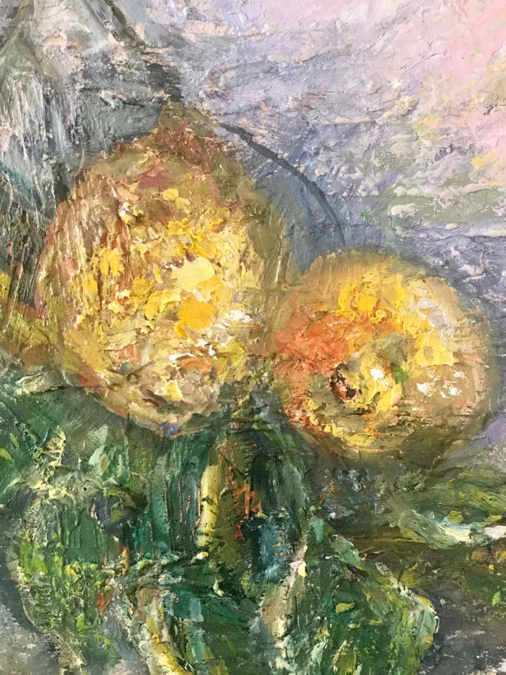 Lemons original oil painting on unstretched canvas,textured impressionistic painting,Monet inspired,dining room,kitchen decoration,art gift.