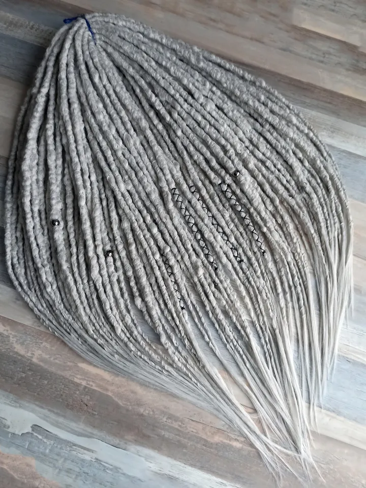 Silver Dreadlock Extensions Ash Blonde Gray Synthetic Crochet Dreads Full Set Single Double Ended DE SE Festival Party Style